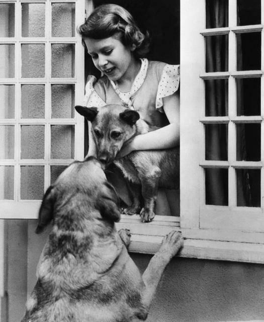 Future Queen of England Princess Elizabeth with pet German Shepherds, circa 1936 | © Everett Collection Inc / Alamy Stock Photo