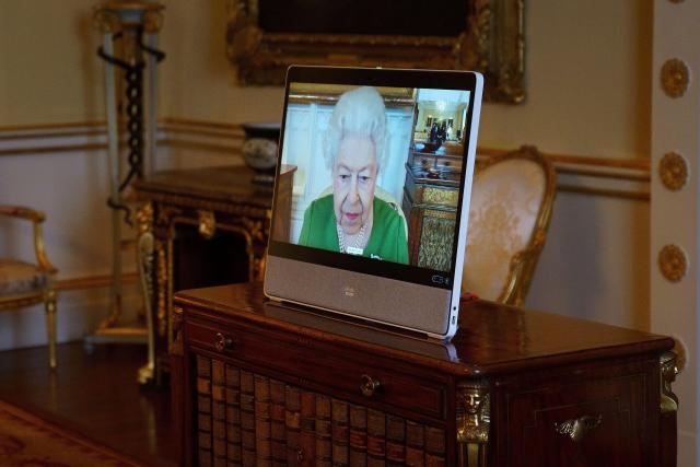 Queen Elizabeth appears via videolink from Windsor Castle, where she is in residence, during a virtual audience to receive the Ambassador of Andorra | © REUTERS / Alamy Stock Photo